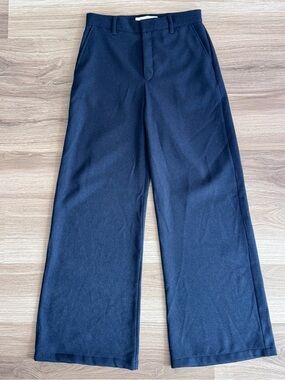 SPRWMN Wide Leg Wool Blend Pants Navy Office Career Work Stretch Trousers S